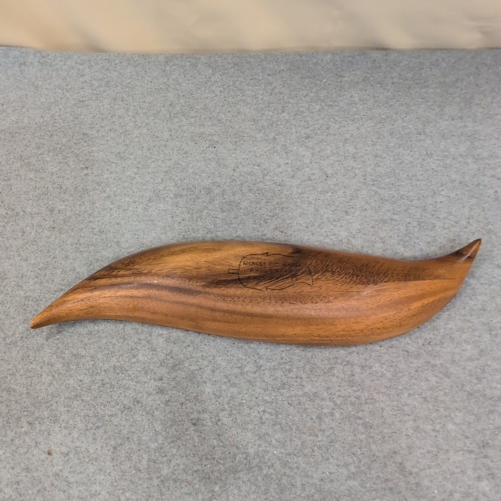 Philcraft Monkey Pod Wood Leaf Tray Hand Carved Philippines Brown - Picture 7 of 7